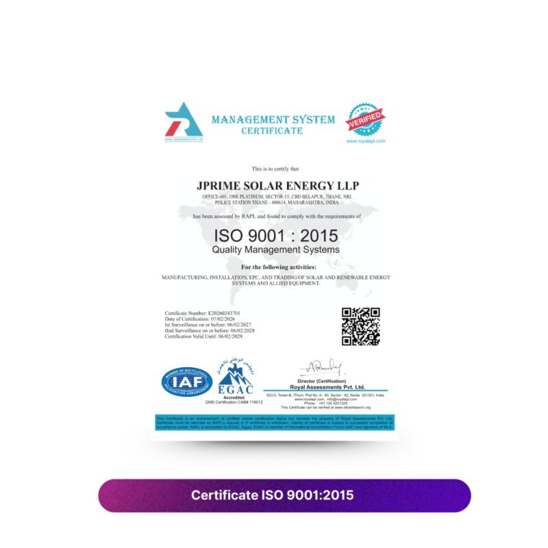 JPrime Solar Energy ISO Certificate